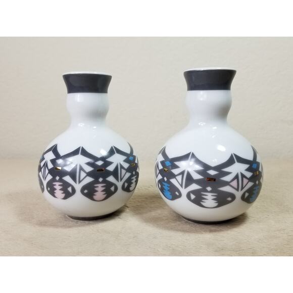 Candle Holder Candlestick McKinney 4 1/2" Porcelain Native American Design x2 - Picture 5 of 12